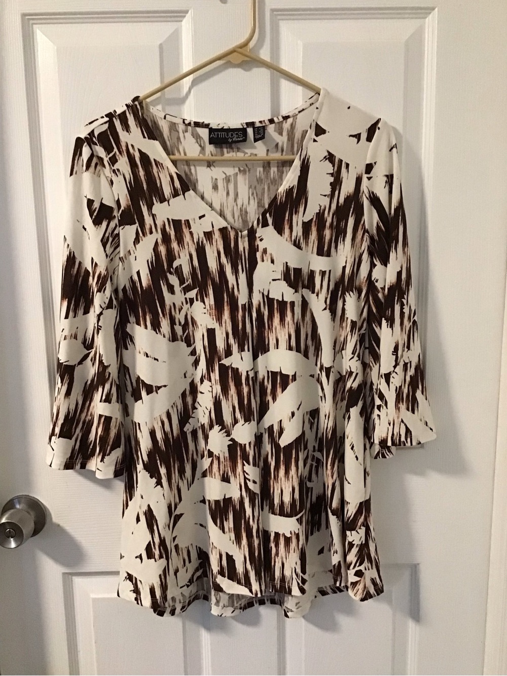Attitudes by Renee Brown and White Printed V-Neck Tunic
